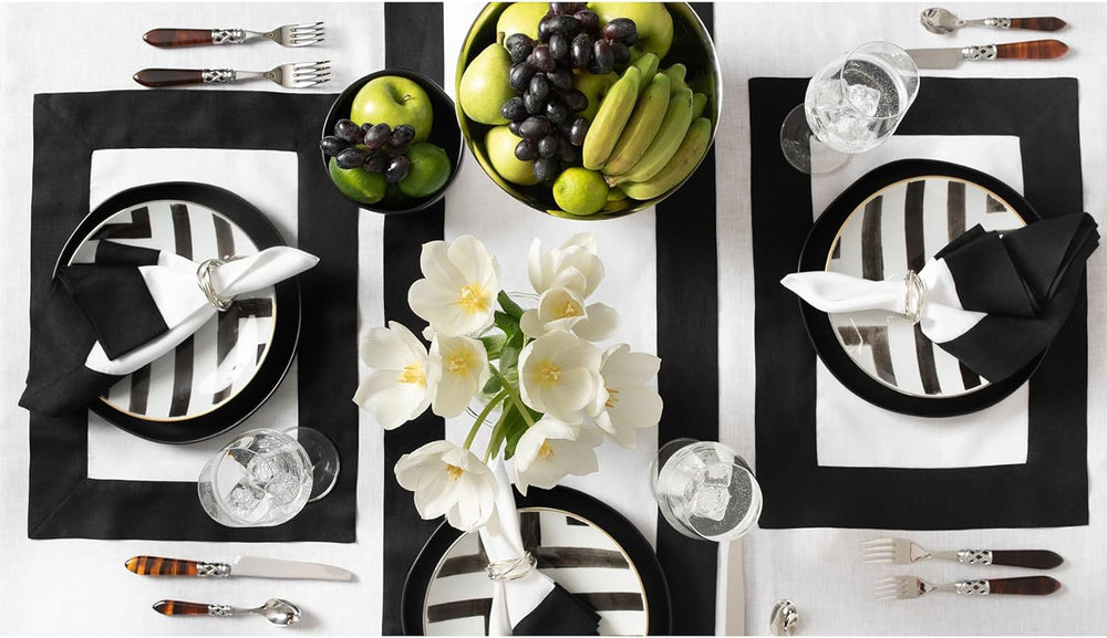 Cotton Luxury Dining Set Mited Corner Bordered - White and Black - Aura living
