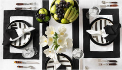 Cotton Luxury Dining Set Mited Corner Bordered - White and Black - Aura living