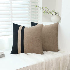 Set of 2 Black and Beige Farmhouse Jute Cushion Cover - Aura living
