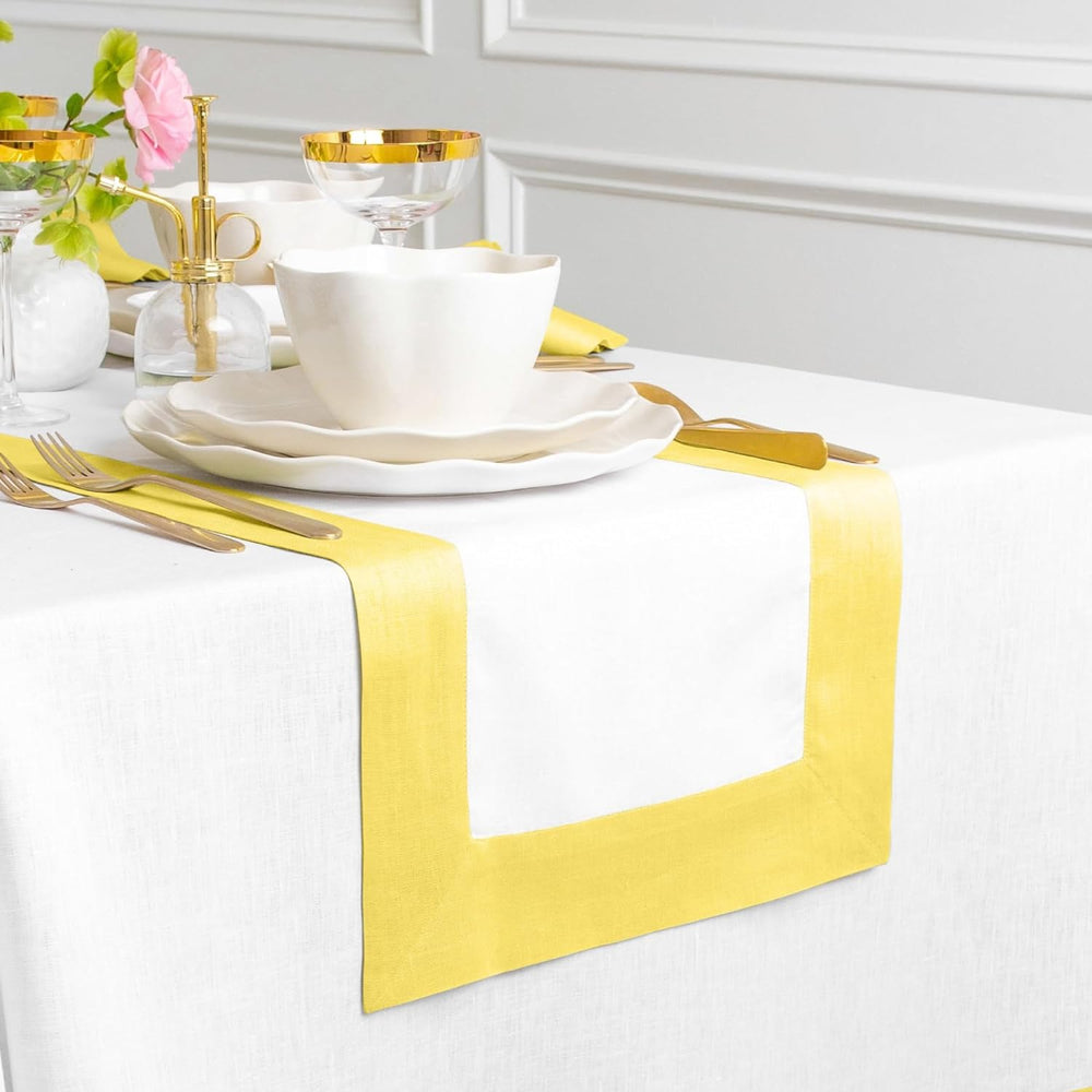 Cotton Luxury Dining Set Mieted Corner Bordered - Sunshine Yellow and White - Aura living