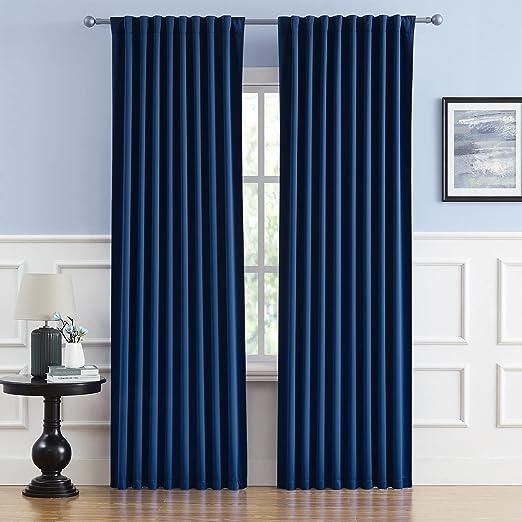 2 PC Plain Dyed Eyelet Curtains with lining-Navy Blue - Aura living