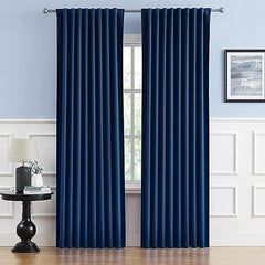 2 PC Plain Dyed Eyelet Curtains with lining-Navy Blue - Aura living
