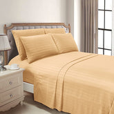 Luxury Strip Satin Bed sheet Set - Gold - Aura living