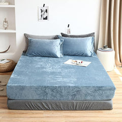 Velvet Fitted Sheet Set - Blue - Aura living