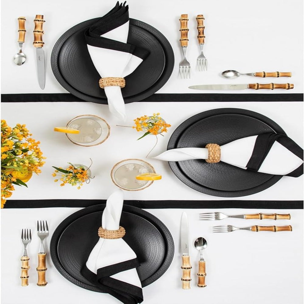 Cotton Luxury Dining Set Mited Corner Bordered - White and Black - Aura living