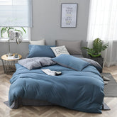 Plain Dyed Reversible Cotton Duvet Cover Set - Grey & Blue - Aura Living