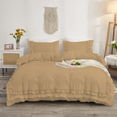 Luxury Cotton Frilled Duvet Set -Beige - Aura living