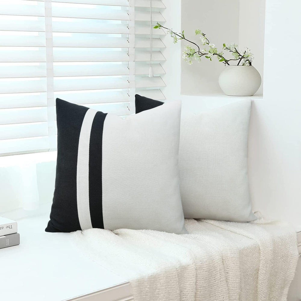 Set of 2 Black and White Farmhouse Jute Cushion Cover - Aura living