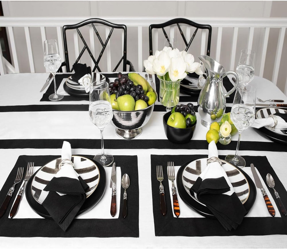 Cotton Luxury Dining Set Mited Corner Bordered - White and Black - Aura living