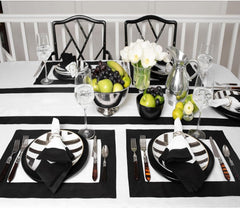 Cotton Luxury Dining Set Mited Corner Bordered - White and Black - Aura living
