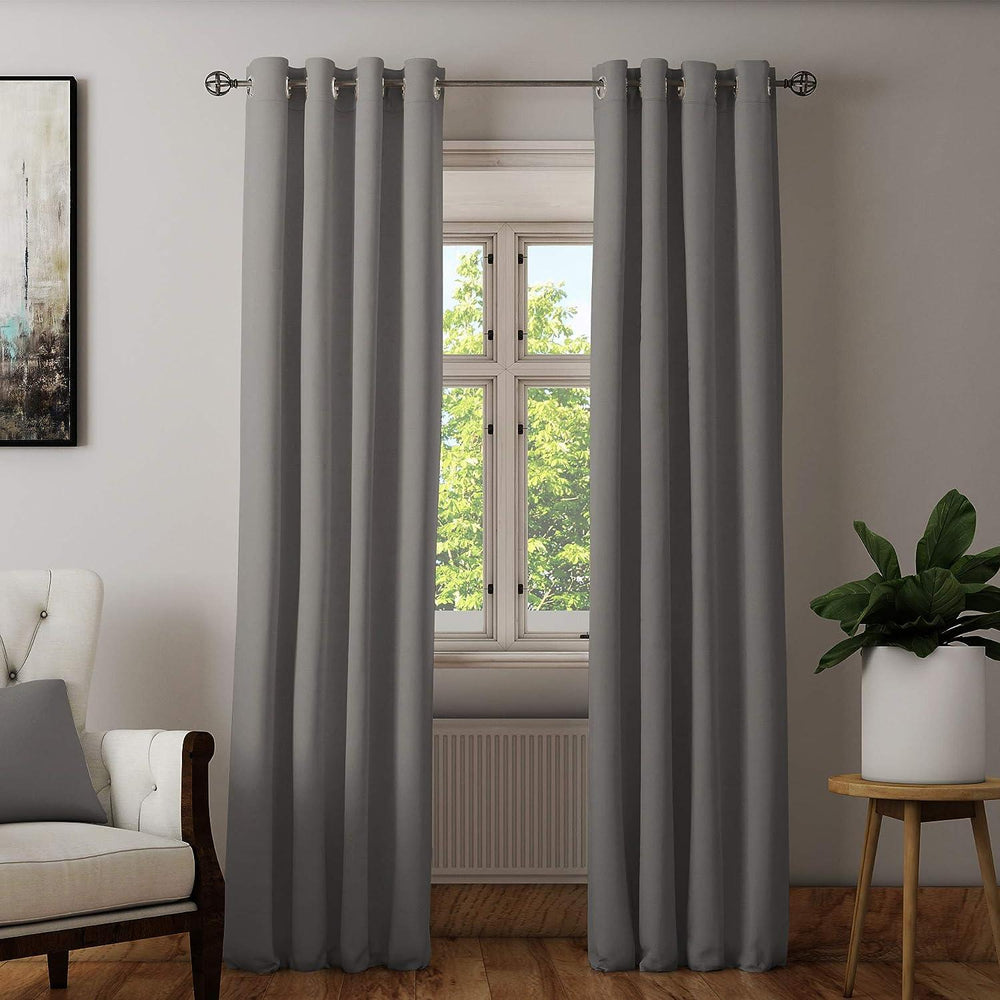 2 PC Plain Dyed Eyelet Curtains with lining-Grey - Aura living
