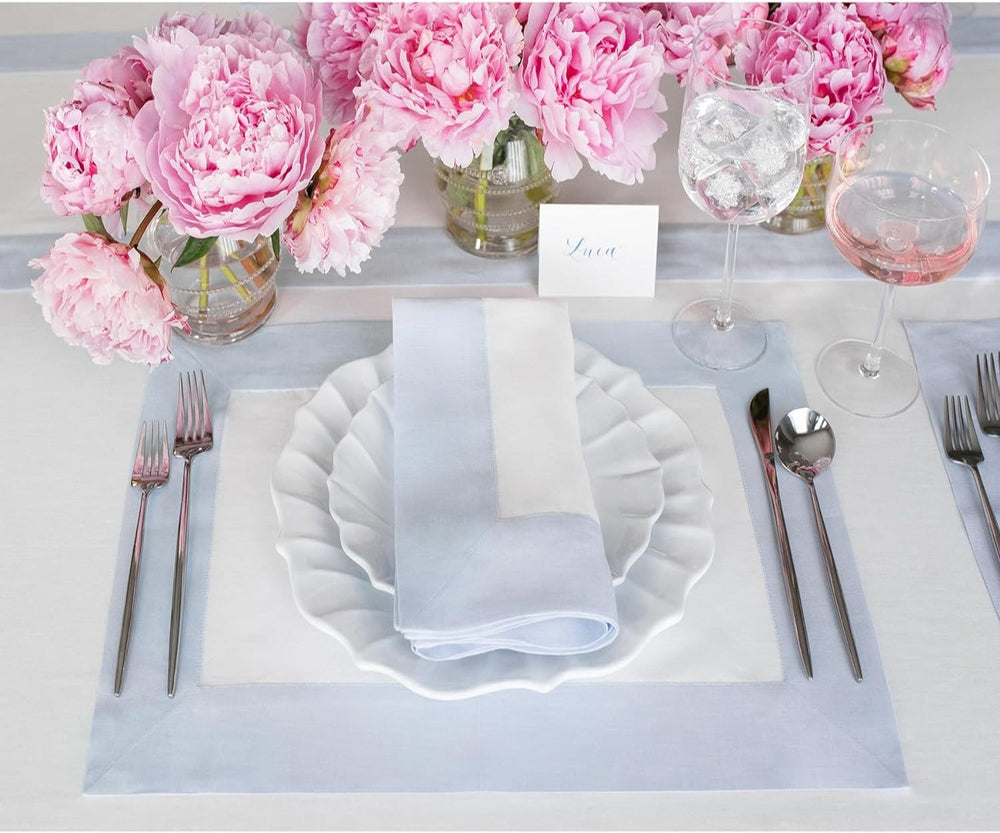 Cotton Luxury Dining Set Mited Corner Bordered - Sky Blue and White - Aura living