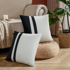 Set of 2 Black and White Farmhouse Jute Cushion Cover - Aura living