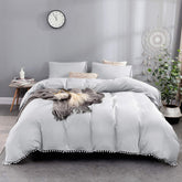 Luxury Cotton Satin Pom Fringe Duvet Cover Set - Silver - Aura Living