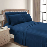Luxury Strip Satin Bed sheet Set - Navy Blue - Aura living