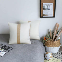 Pack of 2 Boho Modern Accent Jute Striped Cushion Cover Beige Strip - Aura living