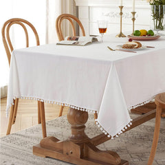 Decorative Tablecloth With Pompoms - White - Aura living