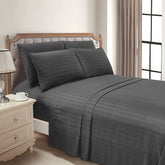Luxury Strip Satin Bed sheet Set - Charcoal - Aura living