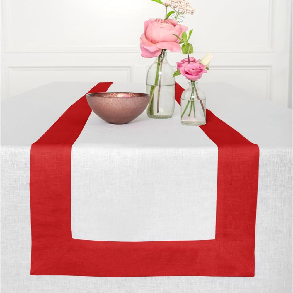 Cotton Luxury Dining Set Mited Corner Bordered - Red and White - Aura living