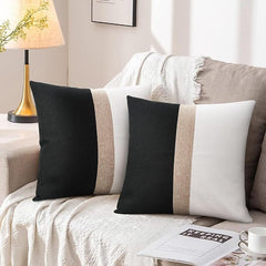 JASEN Beige Strip Black and White Decorative Jute Cushion Cover - Aura living