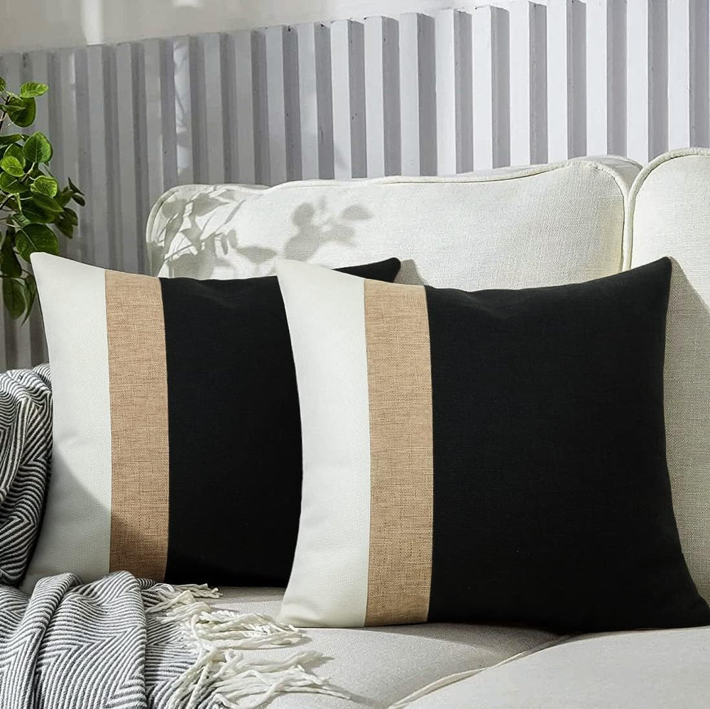 JASEN Black and White Decorative Jute Cushion Cover - Aura living