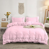 Luxury Cotton Frilled Duvet Set -Pink - Aura Living