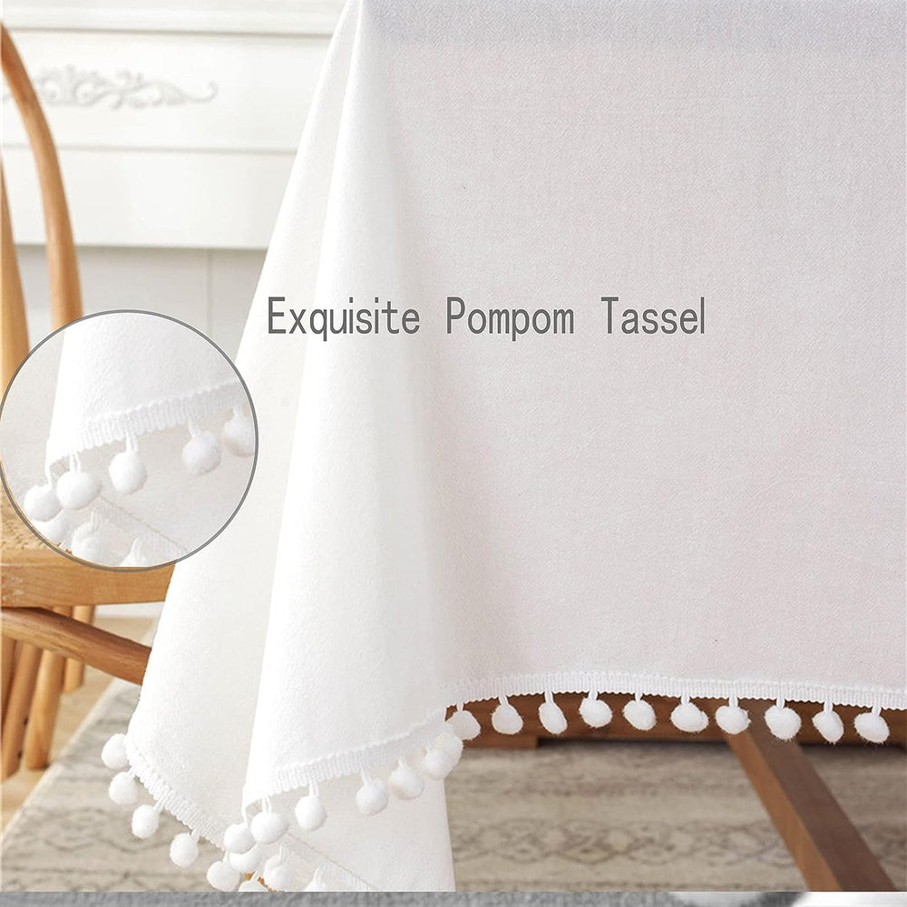 Decorative Tablecloth With Pompoms - White - Aura living