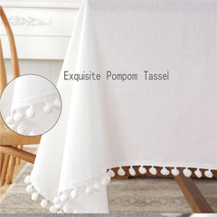 Decorative Tablecloth With Pompoms - White - Aura living