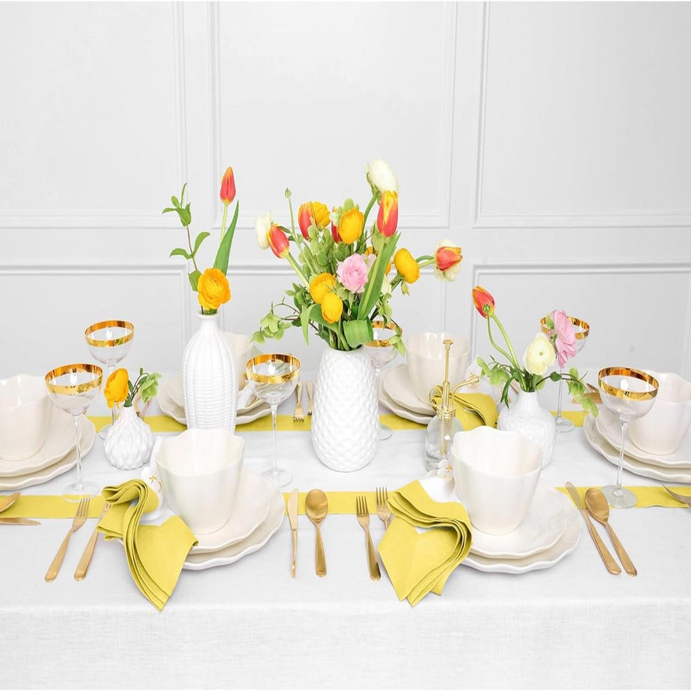 Cotton Luxury Dining Set Mieted Corner Bordered - Sunshine Yellow and White - Aura living