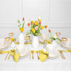 Cotton Luxury Dining Set Mieted Corner Bordered - Sunshine Yellow and White - Aura living