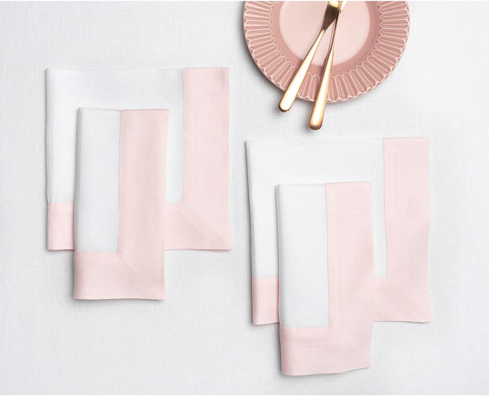 Cotton Luxury Dining Set Mited Corner Bordered - Pink and White - Aura living