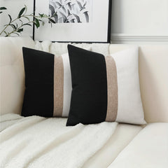 JASEN Beige Strip Black and White Decorative Jute Cushion Cover - Aura living