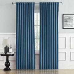 2 PC Plain Dyed Eyelet Curtains with lining-Mid Nigh Blue - Aura living