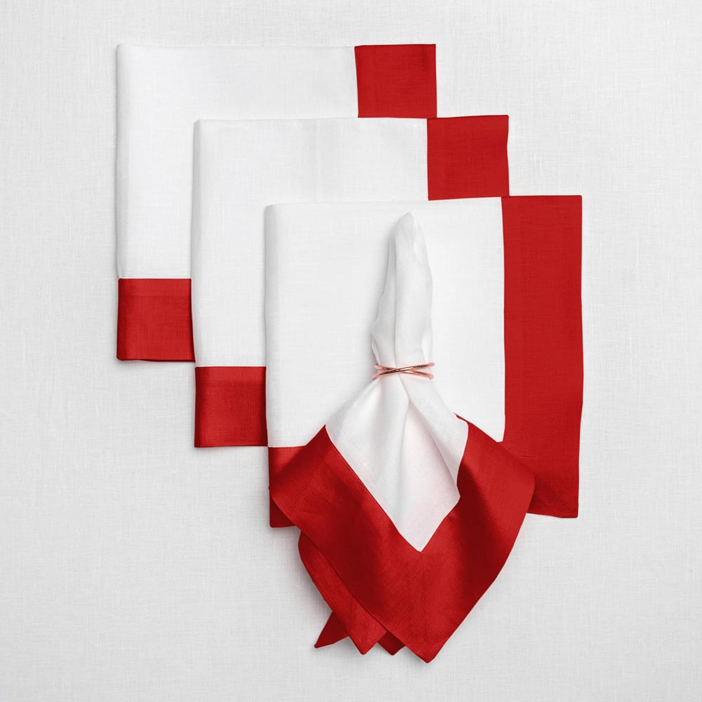 Cotton Luxury Dining Set Mited Corner Bordered - Red and White - Aura living