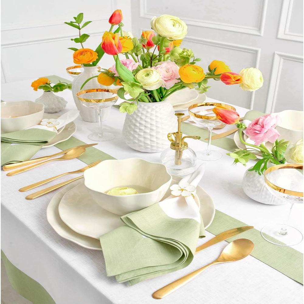Cotton Luxury Dining Set Mited Corner Bordered - Sage Green and White - Aura living