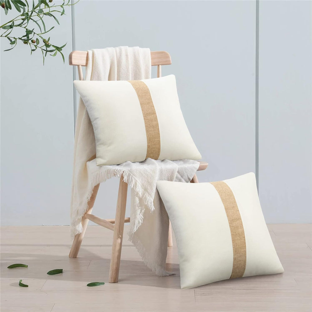 Pack of 2 Boho Modern Accent Jute Striped Cushion Cover Beige Strip - Aura living