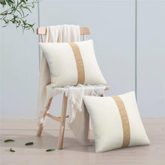 Pack of 2 Boho Modern Accent Jute Striped Cushion Cover Beige Strip - Aura living