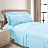 Luxury Strip Satin Bed sheet Set - Sky Blue - Aura living