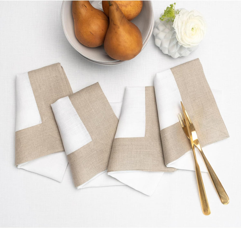 Cotton Luxury Dining Set Mited Corner Bordered - Dark Beige and White - Aura living