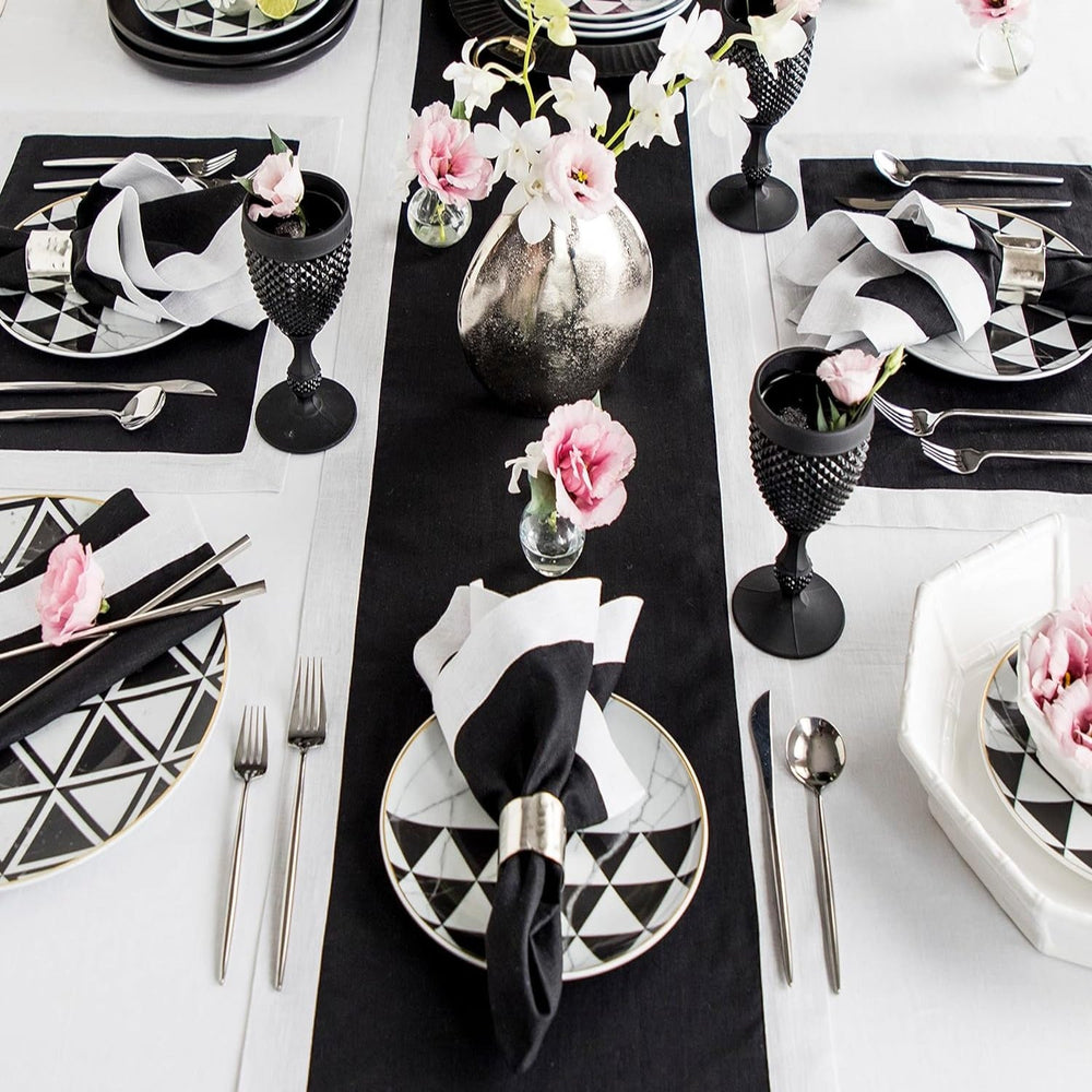 Cotton Luxury Dining Set Mited Corner Bordered - Black and White - Aura living