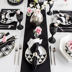 Cotton Luxury Dining Set Mited Corner Bordered - Black and White - Aura living