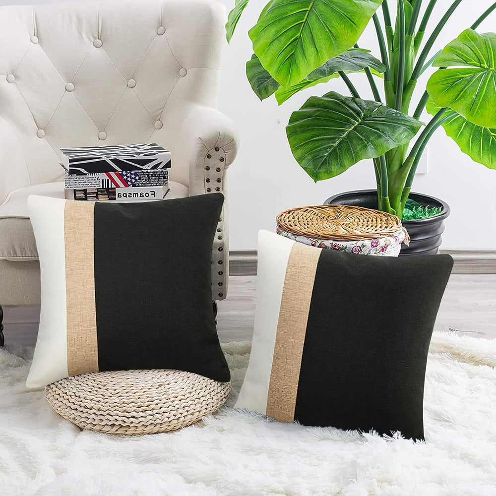 JASEN Black and White Decorative Jute Cushion Cover - Aura living