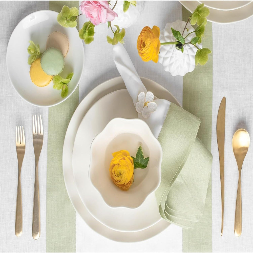 Cotton Luxury Dining Set Mited Corner Bordered - Sage Green and White - Aura living