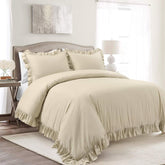 Luxury Cotton Frilled Duvet Cover Set - Beige - Aura living