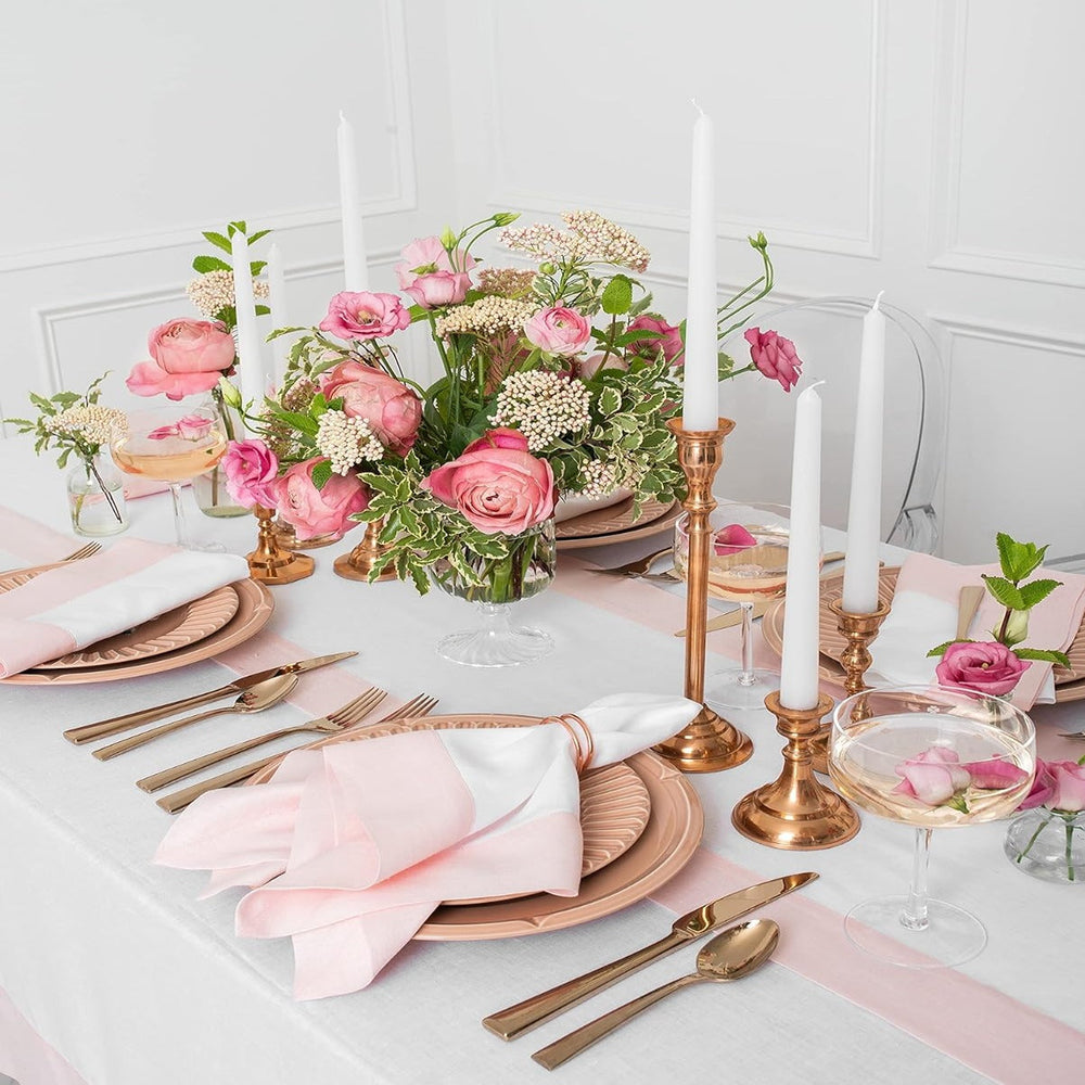 Cotton Luxury Dining Set Mited Corner Bordered - Pink and White - Aura living