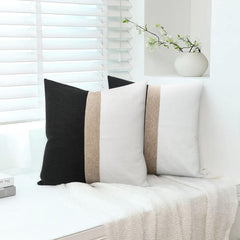 JASEN Beige Strip Black and White Decorative Jute Cushion Cover - Aura living