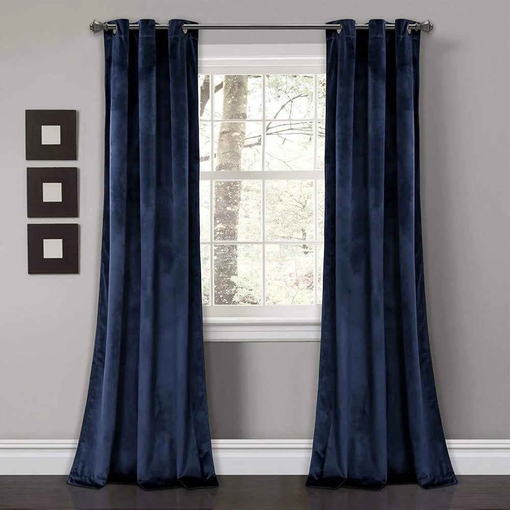 Medium Blue Premium Quality Velvet Curtain -1 Panel - Aura living