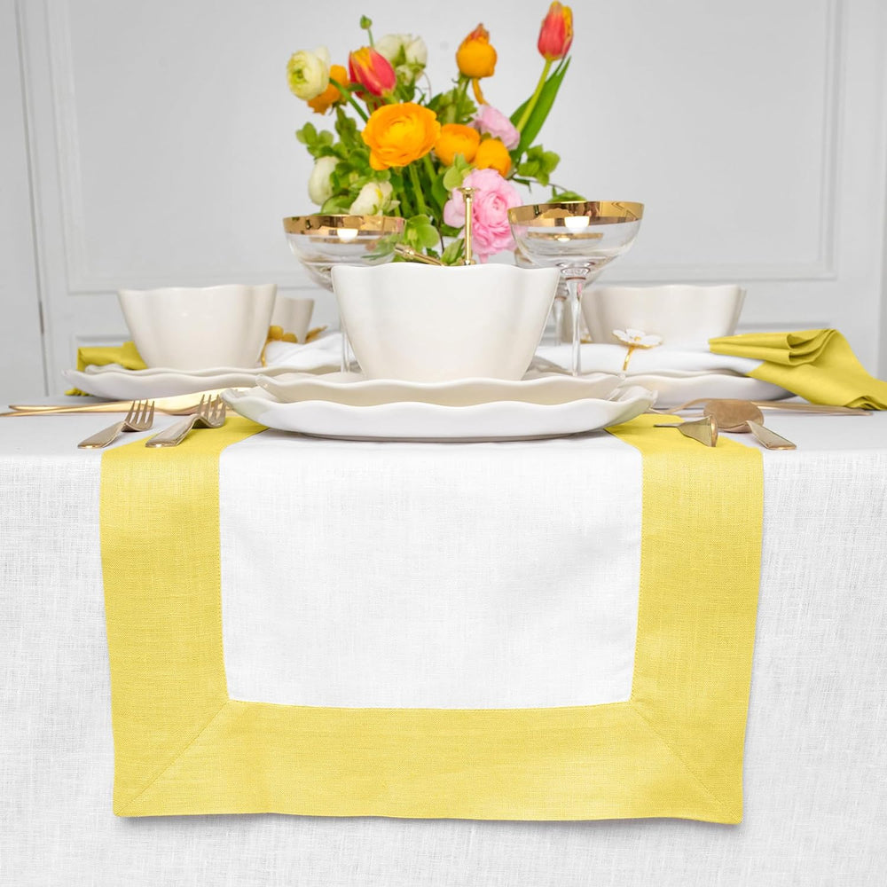 Cotton Luxury Dining Set Mieted Corner Bordered - Sunshine Yellow and White - Aura living