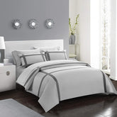 Luxury Multi Box Egyptian Cotton Duvet Set - Silver With Grey Strip - Aura living