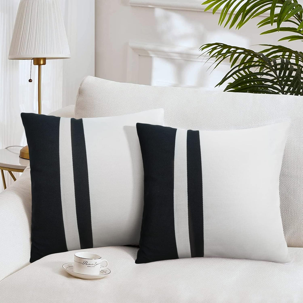 Set of 2 Black and White Farmhouse Jute Cushion Cover - Aura living